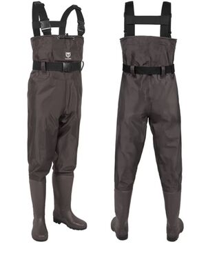 Waterproof Chest Waders with Adjustable Suspenders - Brown